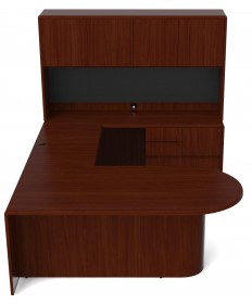 Veneer U-Shape Desk Hutch Combo